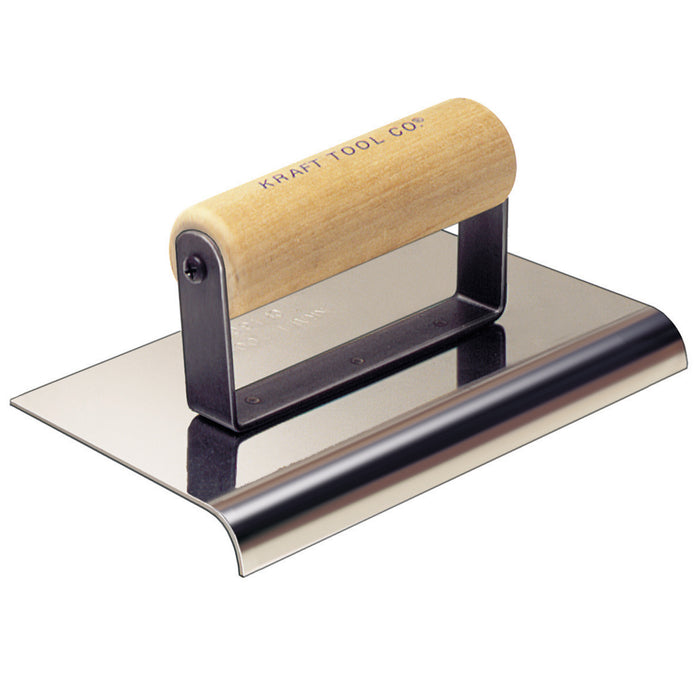 6" x 3" 3/8"R Stainless Steel Cement Edger with Wood Handle