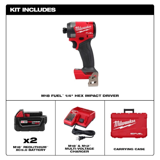Milwaukee M18 FUEL 1/4" Hex Impact Driver Kit 2953-22