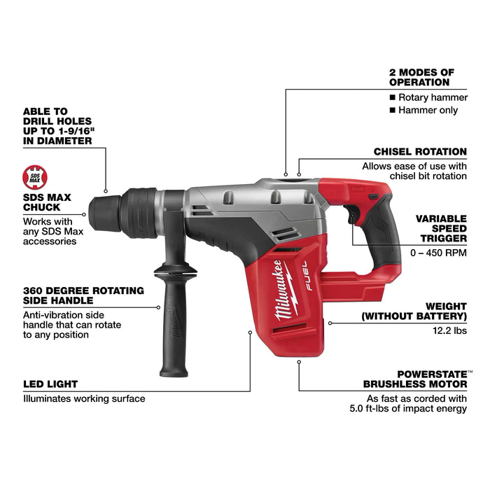 Milwaukee M18™ FUEL™ 1-9/16" SDS Max Rotary Hammer (Tool Only) 2717-20