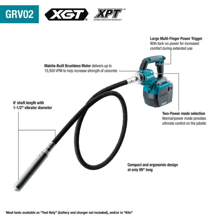 MAKITA GRV02L1 40V MAX XGT® 8' Concrete Vibrator Kit