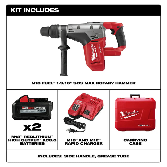 Milwaukee M18 Fuel 1-9/16" SDS Max Rotary Hammer Kit 2717-22HD
