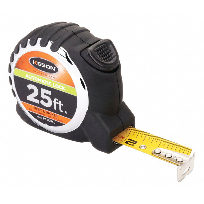 25' Steel SAE Tape Measure, Black/Chrome