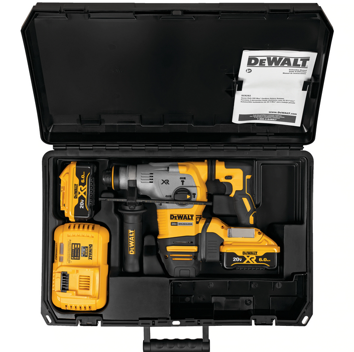 Dewalt® 20V Max XR Brushless 1-1/8” L-Shape SDS Plus Rotary Hammer Kit w/6.0Ah DCH293R2
